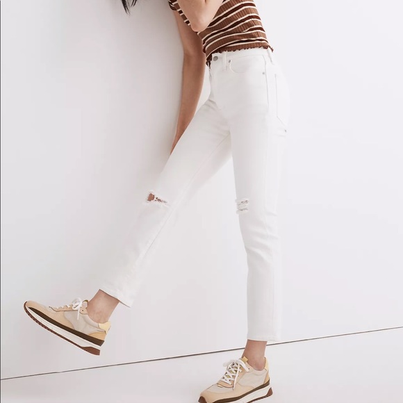 NWT Madewell Tile White The Perfect Vintage Crop Jean Knee Rip Edition Size 23 - Picture 2 of 16